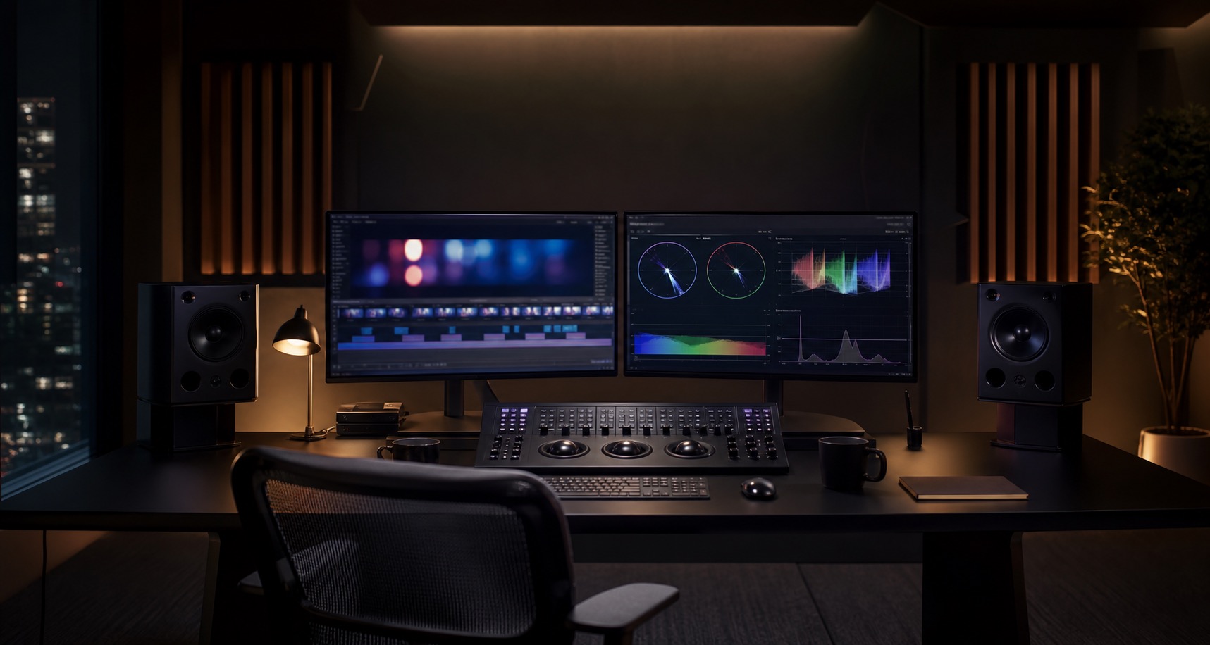 Professional video editing and color grading suite
